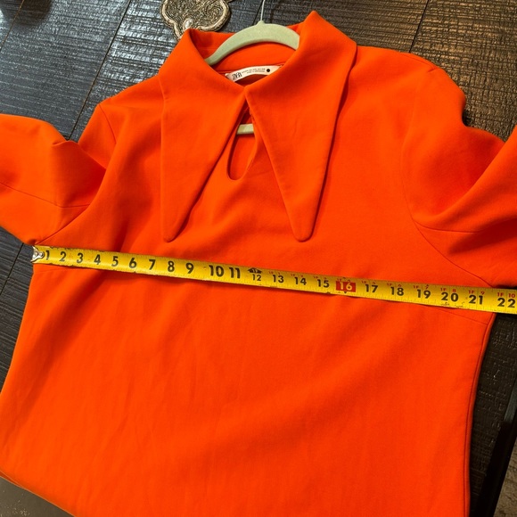 ZARA Woman High Neck Mini Dress With Tied Bow in Bright Orange sz XXL - Picture 8 of 16
